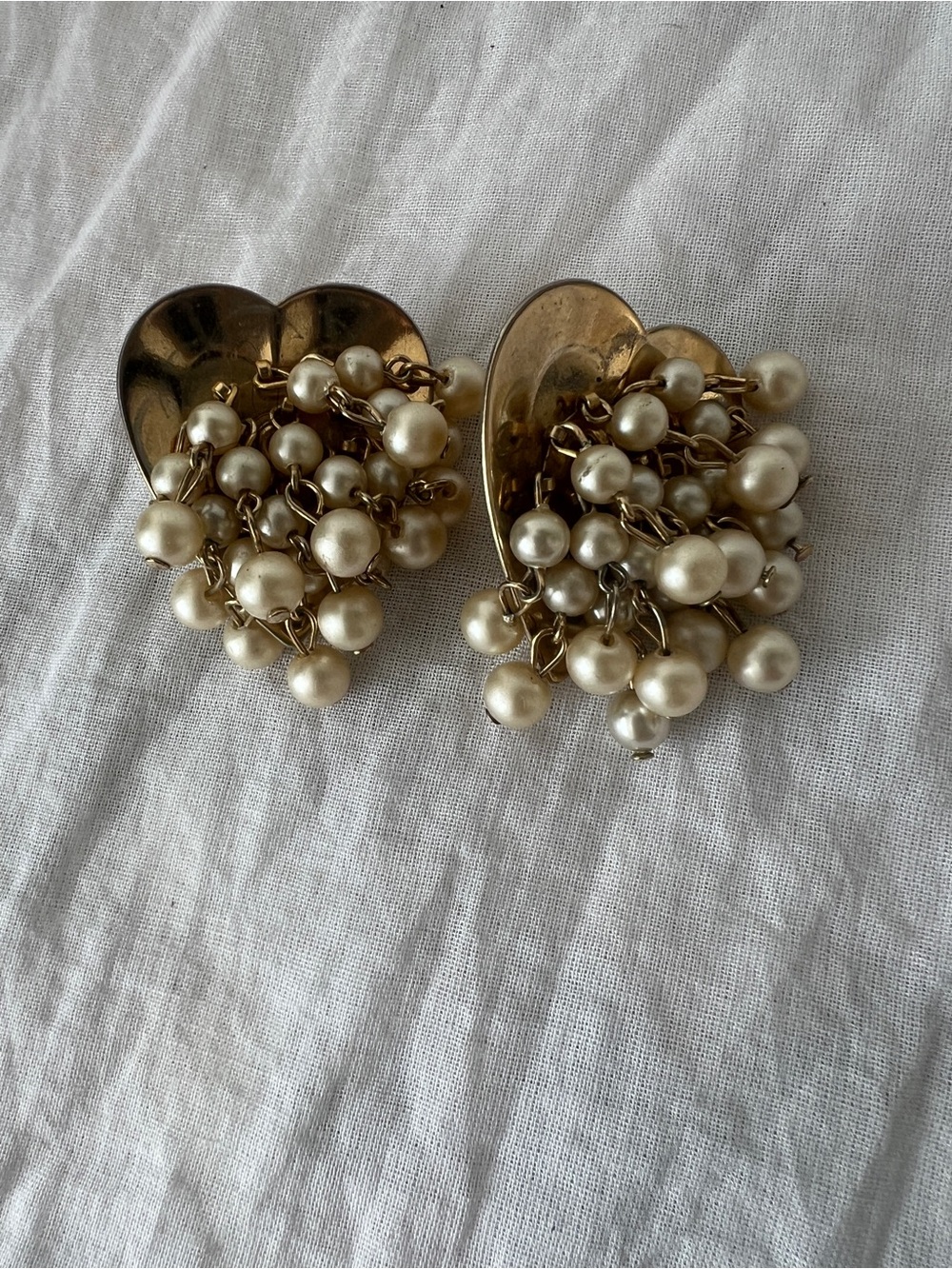 Heart Faux Pearl Cluster Clip-On Earrings